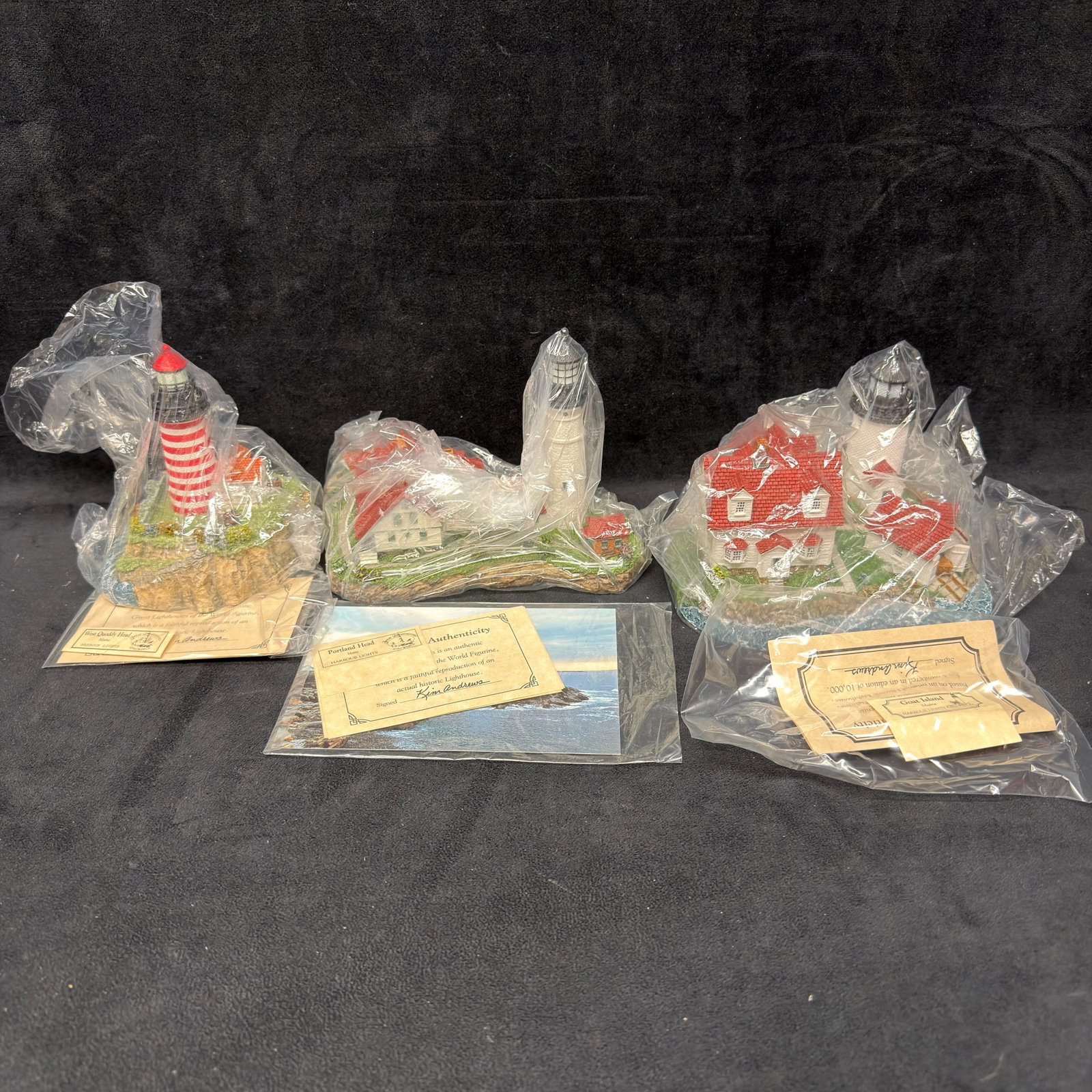 Maine Harbour Lights Lighthouse Figurines Portland Head West Quoddy Head and Goat Island: Lot of three Harbour Lights / Great Lighthouses of the World collectible lighthouse figurines by Younger and Associates. Includes Portland Head, Maine #410; West Quoddy Head, Maine #431; and Goat Isla