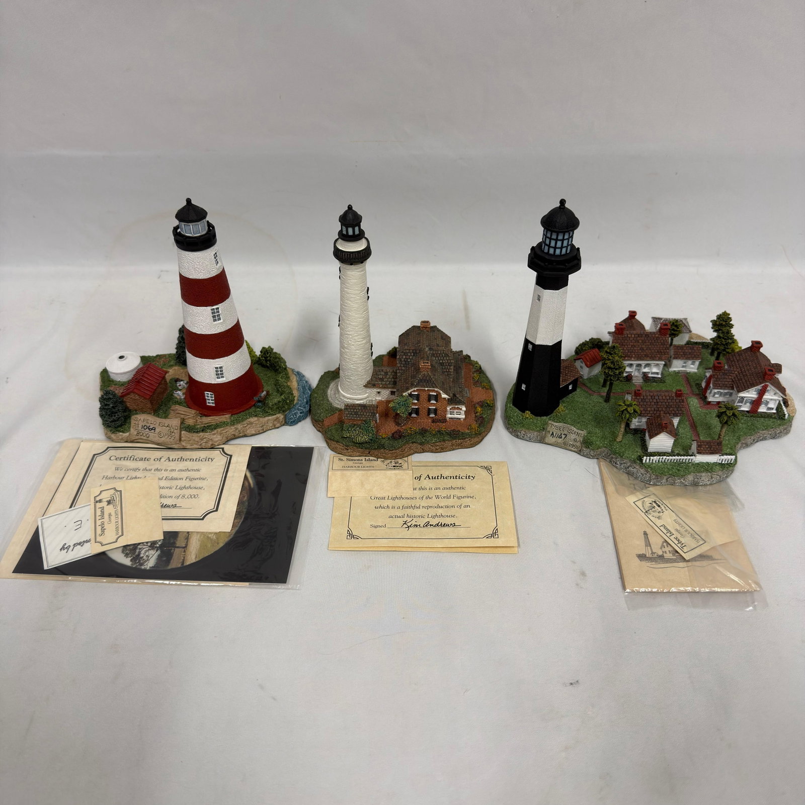 Set of Three Harbour Lights Georgia Lighthouse Landmark Figurines Sapelo Island (1 of 5)
