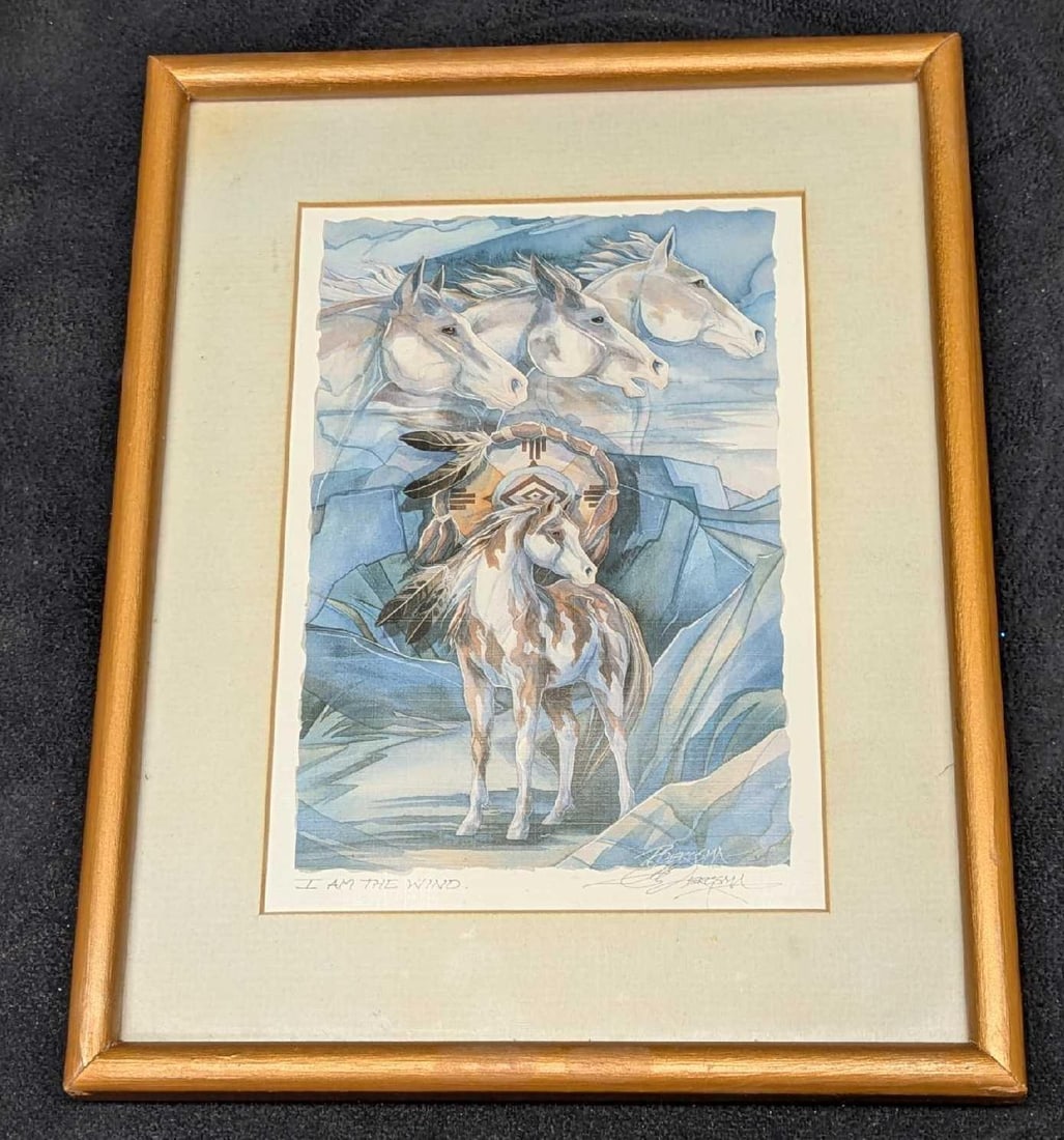 Signed Framed Jody Bergsma I Am The Wind Horse Print: Signed Framed Jody Bergsma I Am The Wind Horse Print. This is approx 7 5/8" x 1/2" x 9 5/8" and it weighs 0.63lb. The print was signed by the artist on the bottom right of the print. 