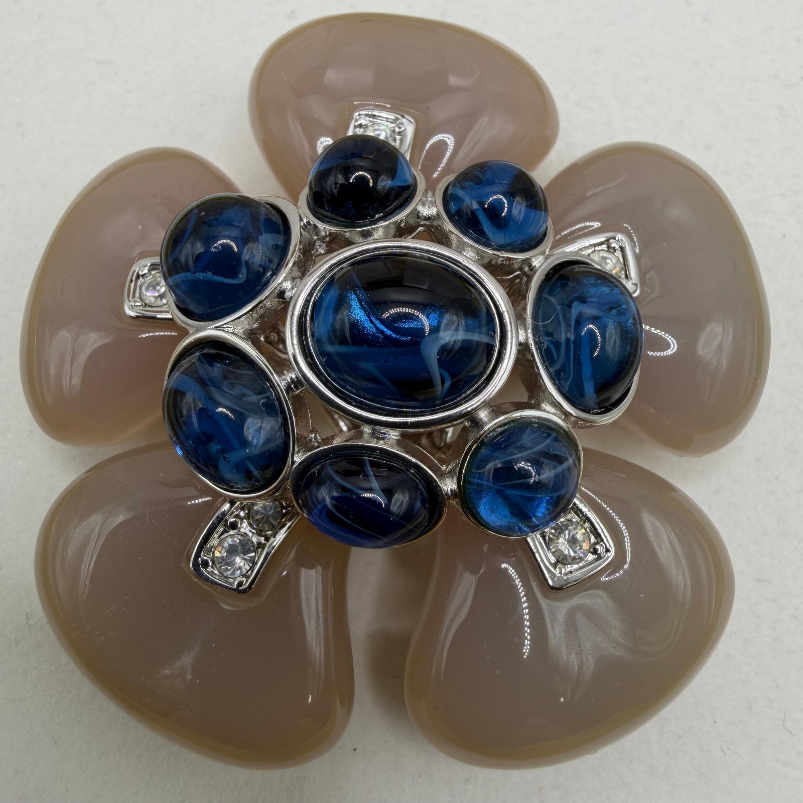 Kenneth Jay Lane Lavender Lucite Flower Petals Blue Cabochons Cluster Brooch (1 of 6)
