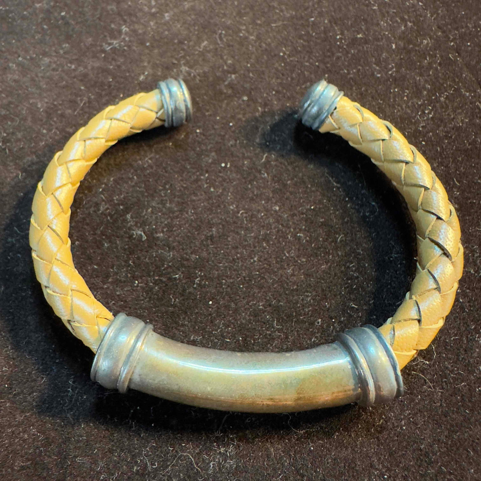 Espo Tan Braided Leather Sterling Cuff Bracelet Joseph Esposito A72 (1 of 10)