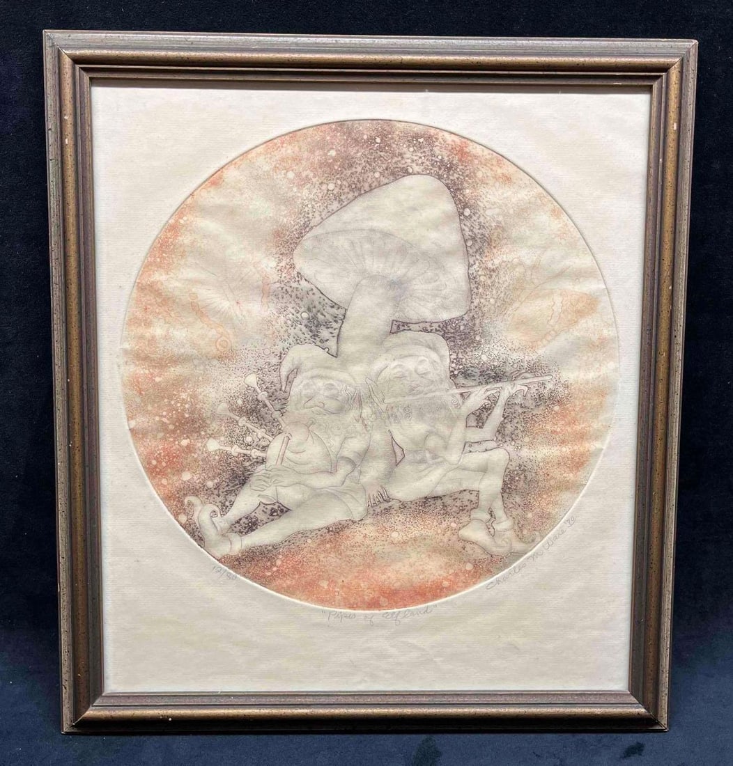 Signed & Numbered "Pipes Of All Land" 12/80 Charlie M. Ware '20.: This lot contains a Signed & Numbered Charlie M. Ware '20 "Pipes Of All Land" 12/80. Color ecthing with aquatint on wave paper. The frame is approx 15 3/4" x 14 1/4" and the artwork is approx 13 