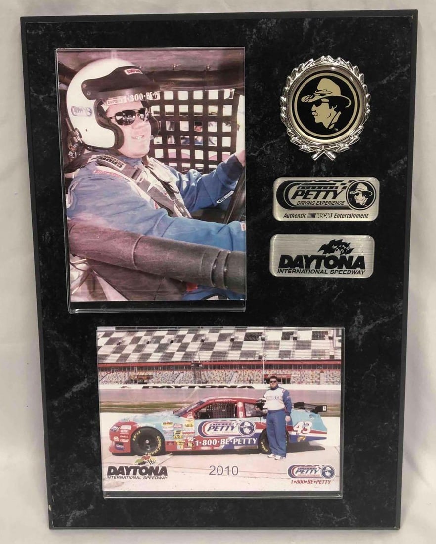 Daytona International Speedway Richard Petty Driving Experience NASCAR Memorabilia: This lot contains a Daytona International Speedway Richard Petty Driving Experience NASCAR Memorabilia. It is approx 15" x 10 3/4" and it weighs about 3.9lbs. Overall the NASCAR Memorabilia is in
