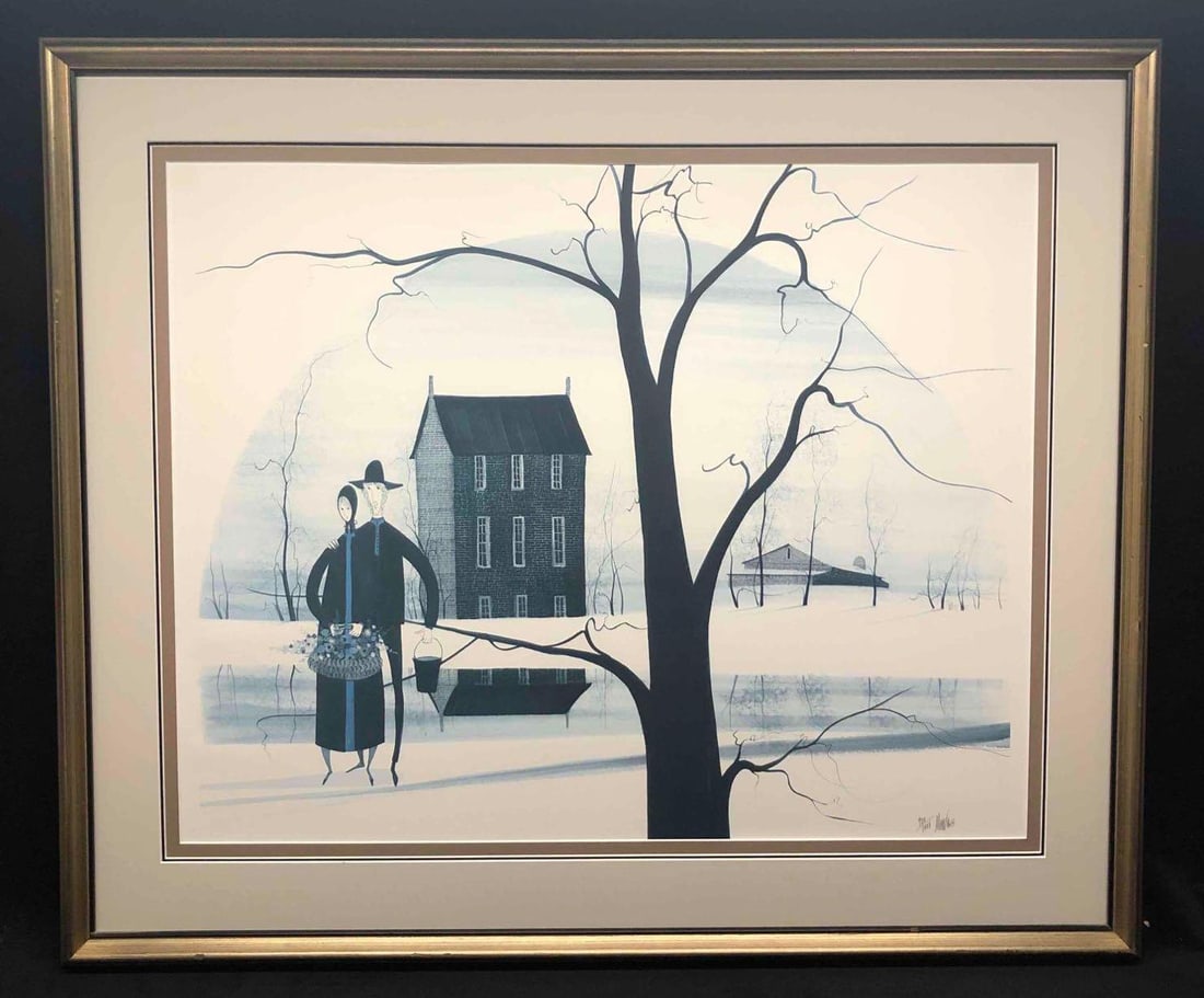 P. Buckley Moss S&N Amish Couple Print: P. Buckley Moss S&N Amish Couple Print. This framed print is approx 37" x 1 1/2" x 31" and it weighs 12.30lbs.The print/visible image is approx 29" x 23". This one is #920 out of #100. There is