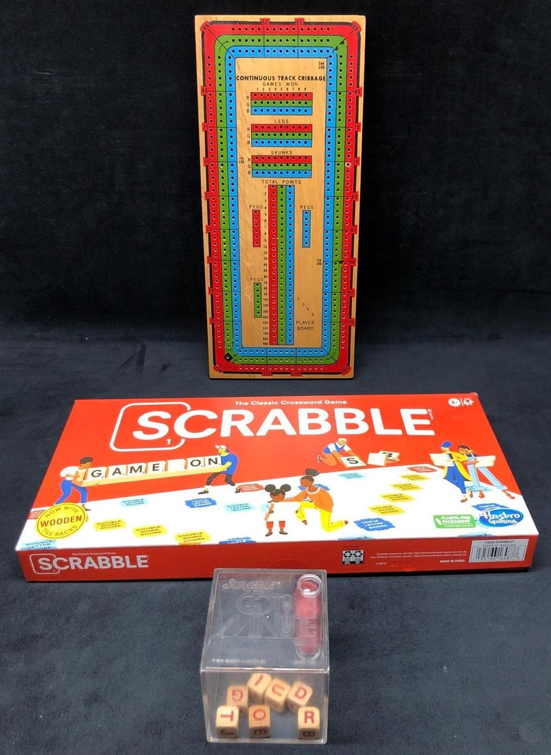 2 Games - Continuous Track Cribbage Board and Scrabble with Vintage Timer (1 of 5)