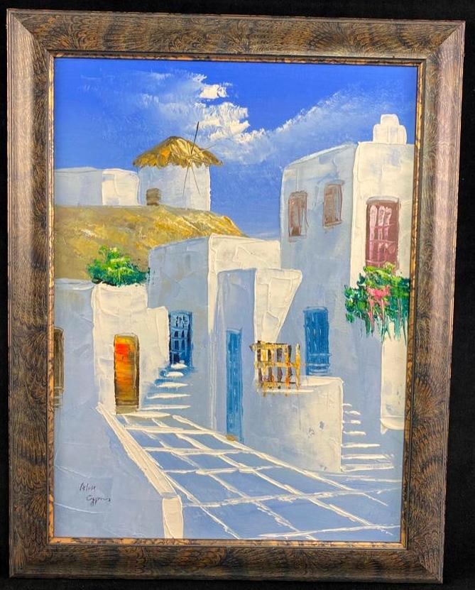 Signed Oil Painting of Santorini, Greece (1 of 4)