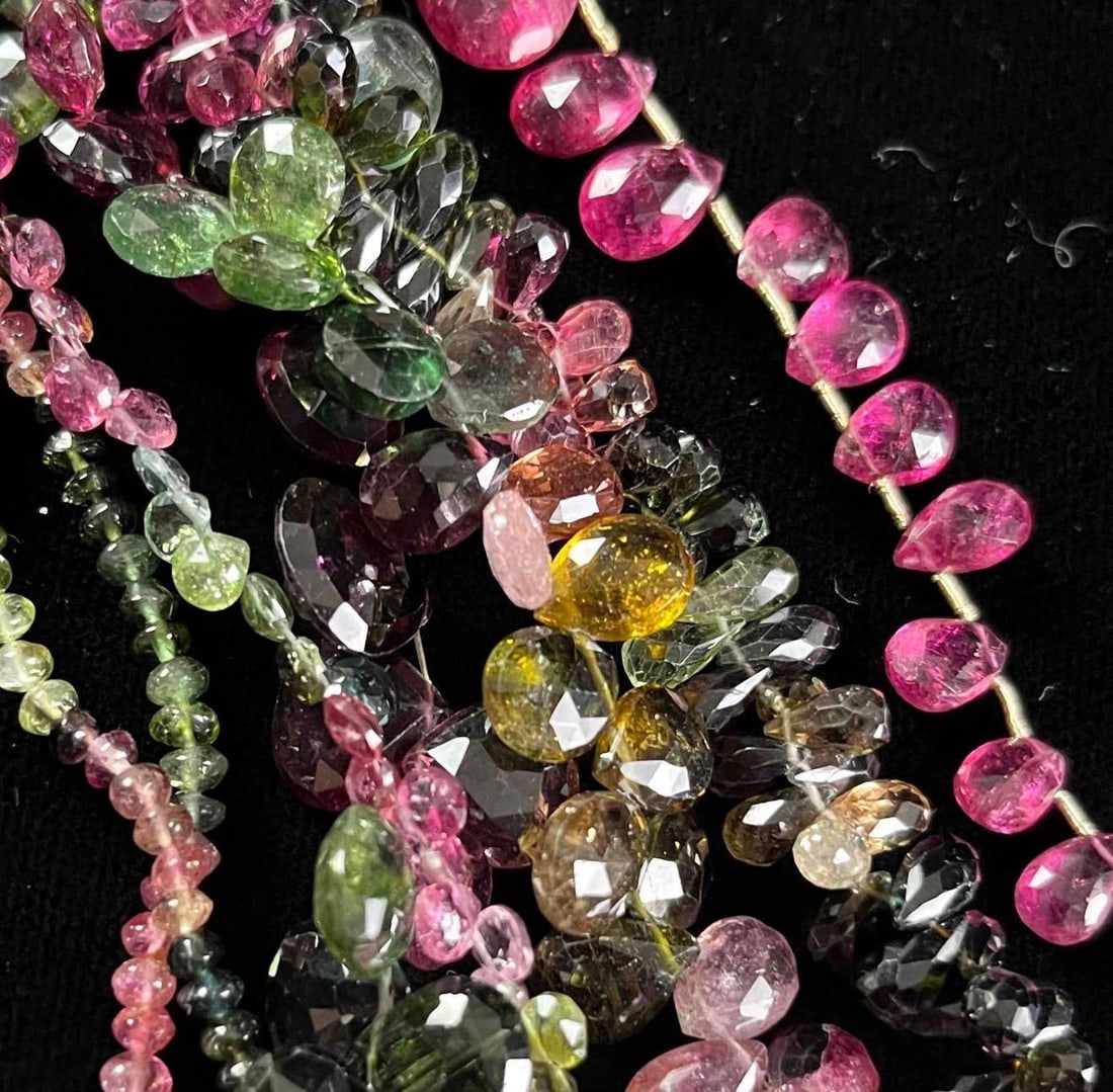 Assorted Multicolored Tourmaline Cut Bead Strands - 3