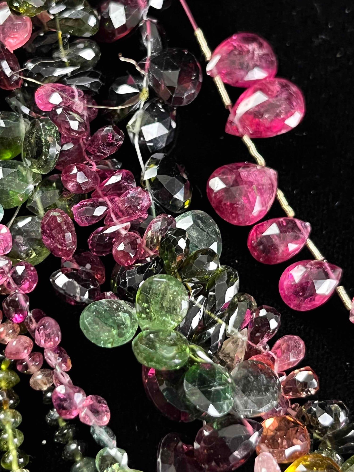 Assorted Multicolored Tourmaline Cut Bead Strands - 7