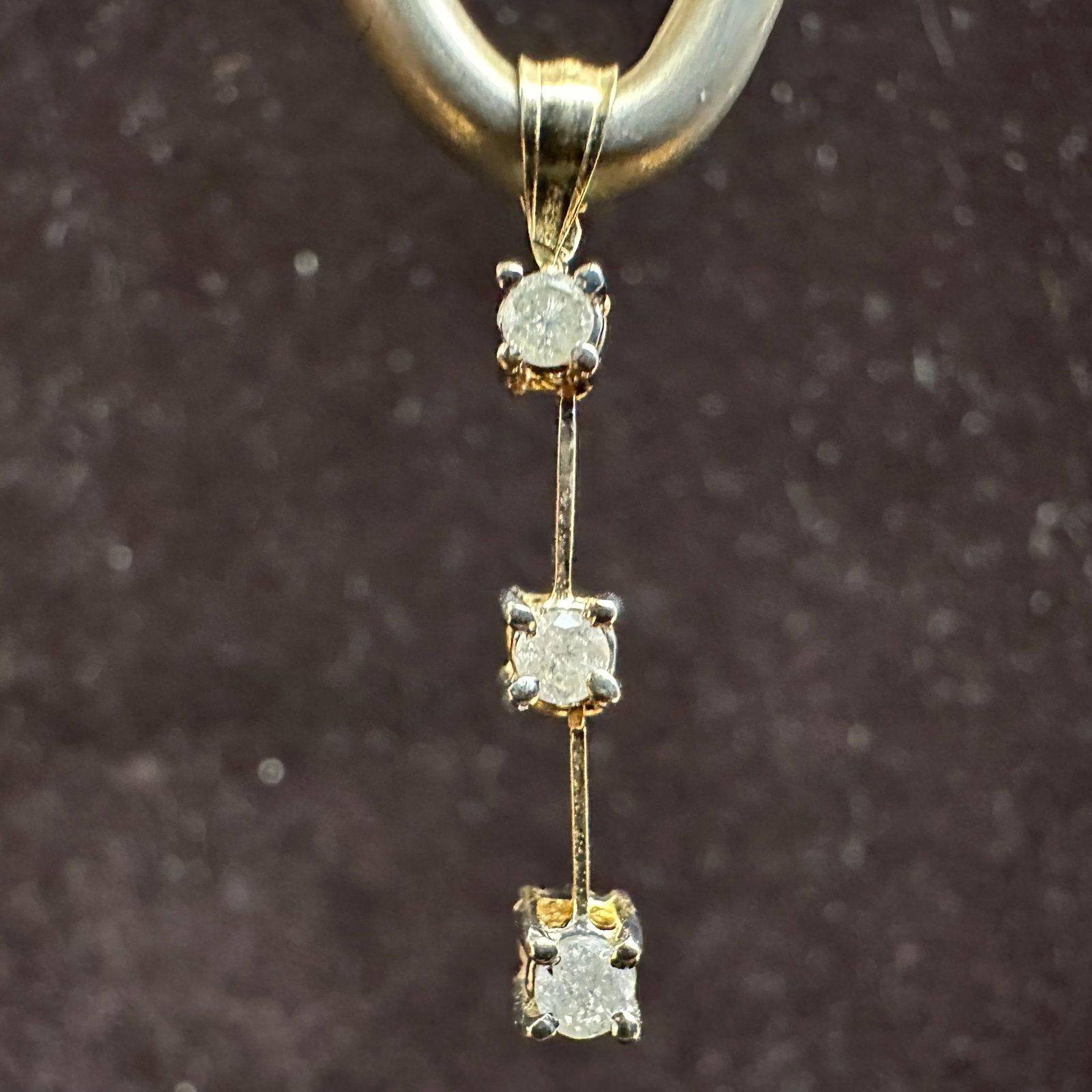 14K Triple Accent Diamond Dangle Gold Pendant: This item is in good pre-owned, previously used/displayed condition with noticeable light wear and surface scratches. Please reference all photos for full details. This piece of jewelry has been