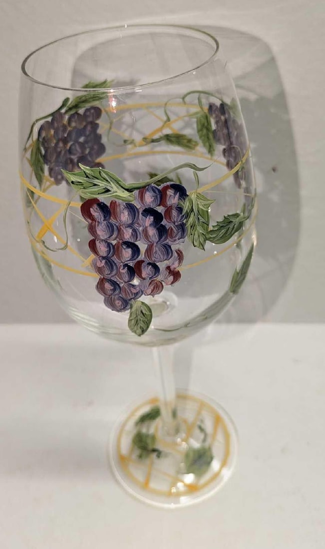 4 Hand Painted Wine Glasses With Fruit Designs - 2