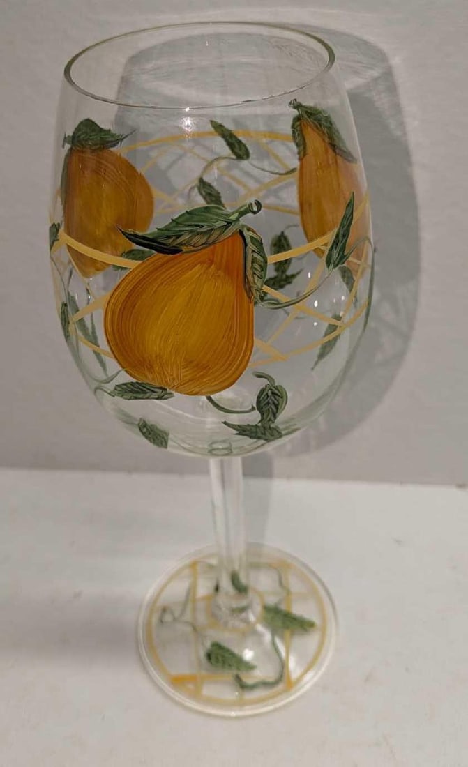 4 Hand Painted Wine Glasses With Fruit Designs - 3