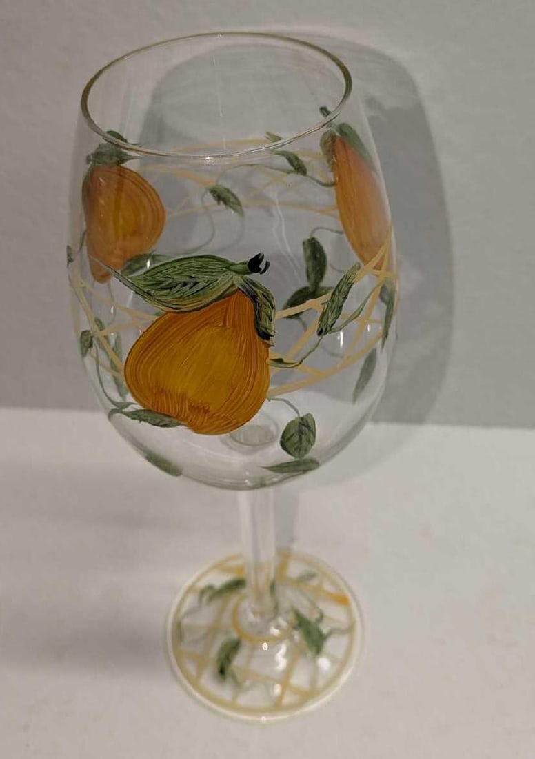 4 Hand Painted Wine Glasses With Fruit Designs - 4