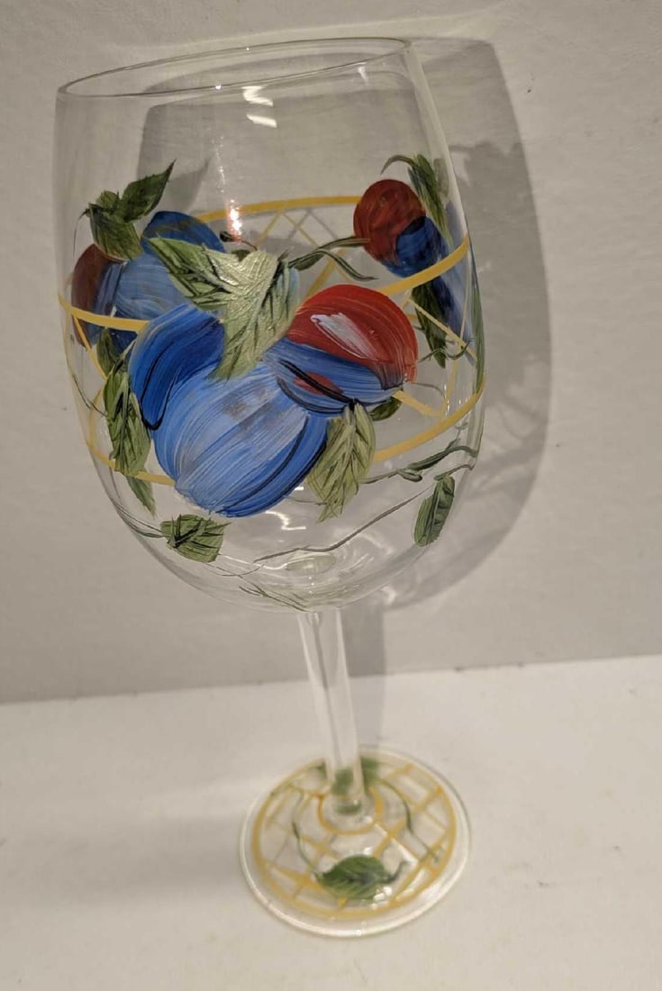 4 Hand Painted Wine Glasses With Fruit Designs - 5