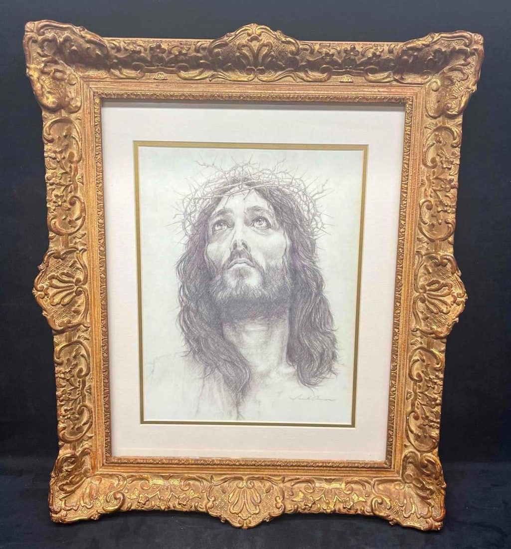 Framed "Crown Of Thorns" Print By Mark Cannon: This lot contains a Framed "Crown Of Thorns" Print By Mark Cannon. Total weight is 7lbs. Please reference all of the photographs as they are a part of the description. Frame: 21 3/4" x 25