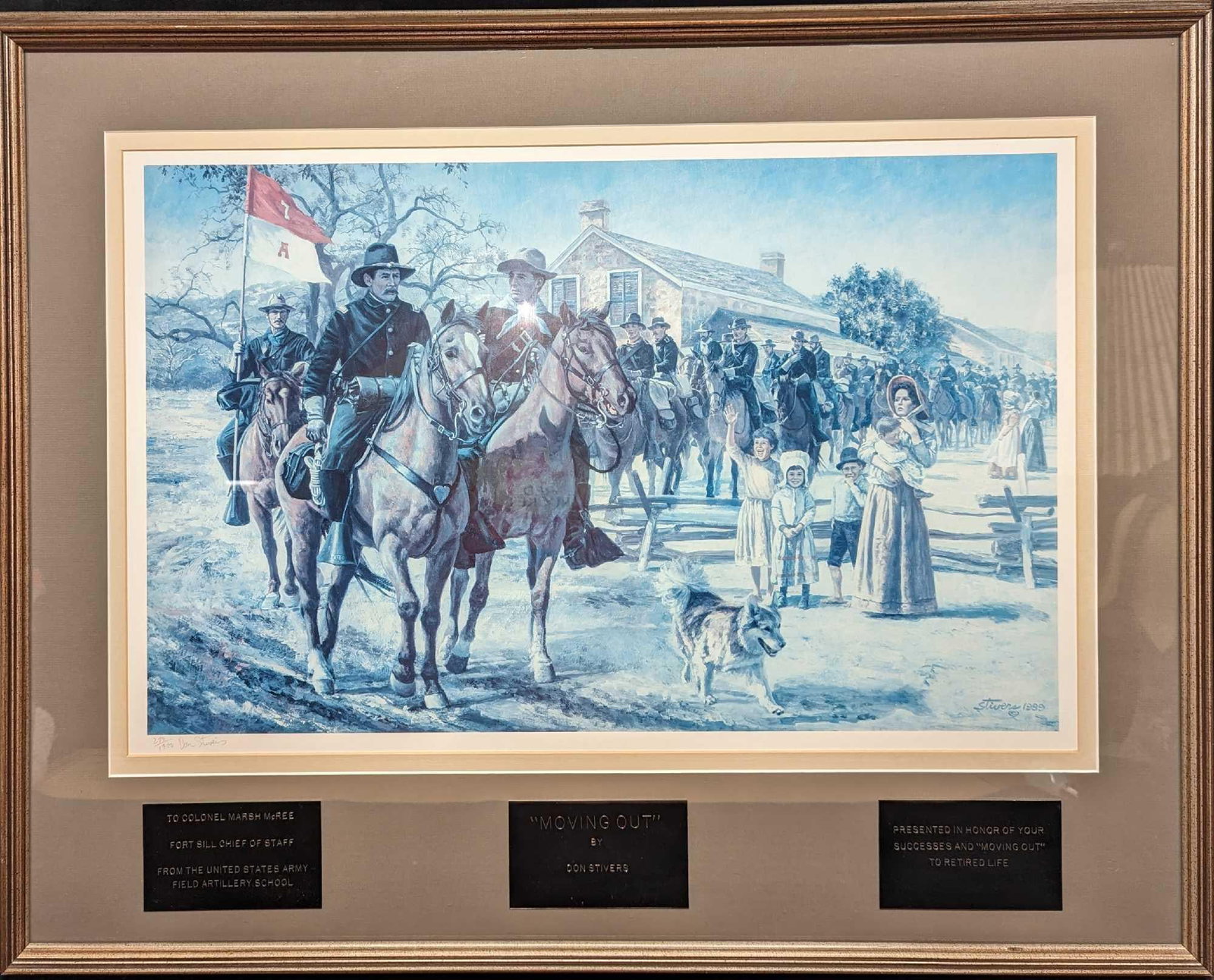 Framed Don Stivers S&N Moving Out Print: Framed Don Stivers S&N Moving Out Print. This one is #273 out of #1300. The framed print is approx 34" x 1 1/2" x 27" and it weighs 11lbs. The print/visible image is approx 26" x 17". This was