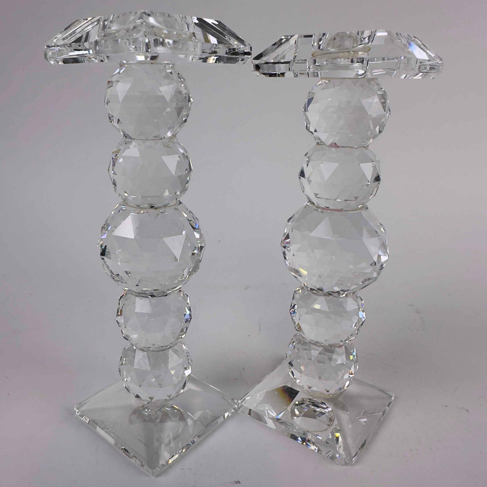 Swarovski Glass Crystal Ball Stacked Faceted Sphere Column Candle Holder Set (1 of 20)