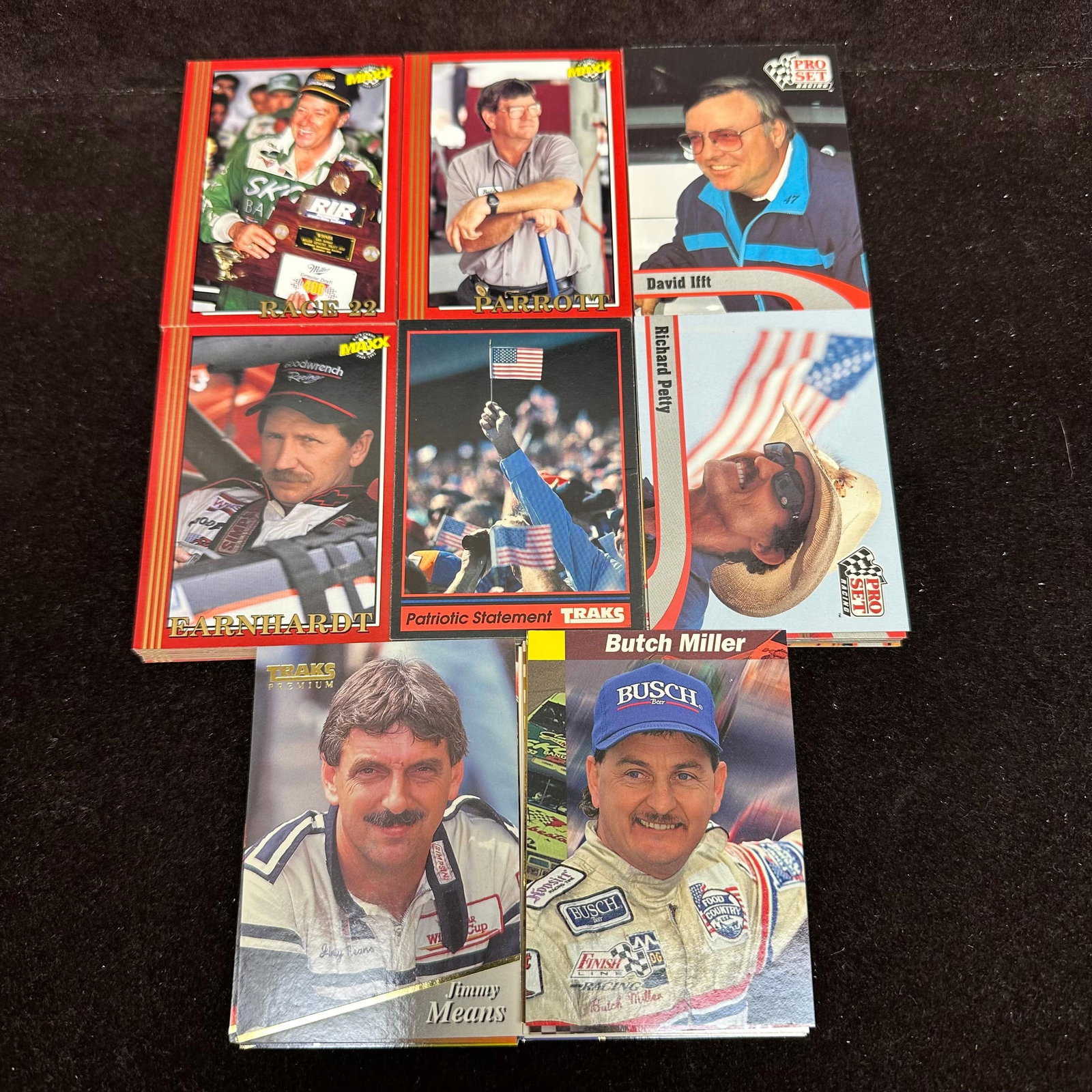 160 NASCAR Sport Trading Card Collection Traks Maxx Race Cards: Cards are loose and not stored in sleeves or protective holders. The condition shows typical handling and storage wear consistent with loose trading cards. The lot includes duplicates. Approximately