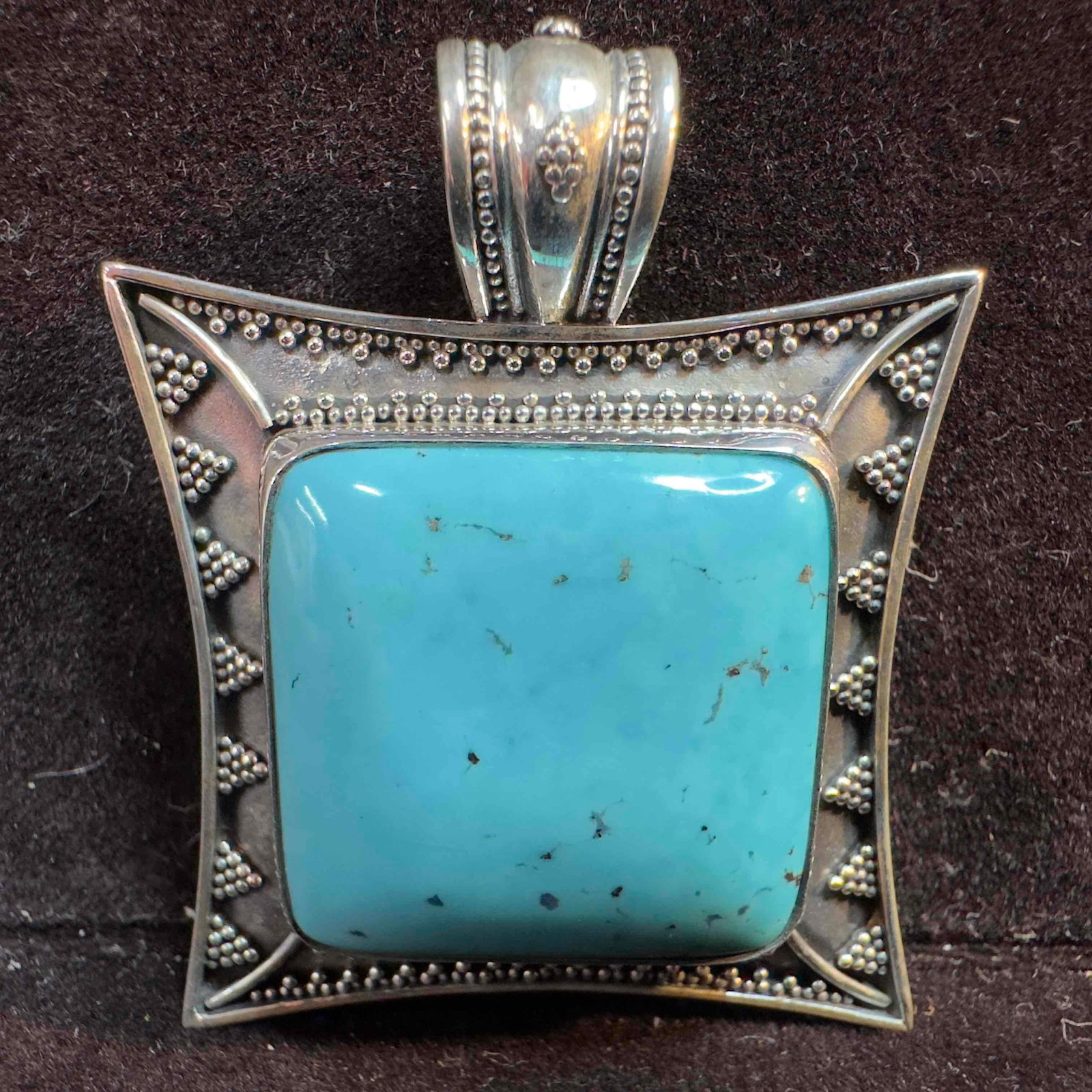 Sterling Silver Turquoise Triangle Dot Style Pattern Pendant - 3