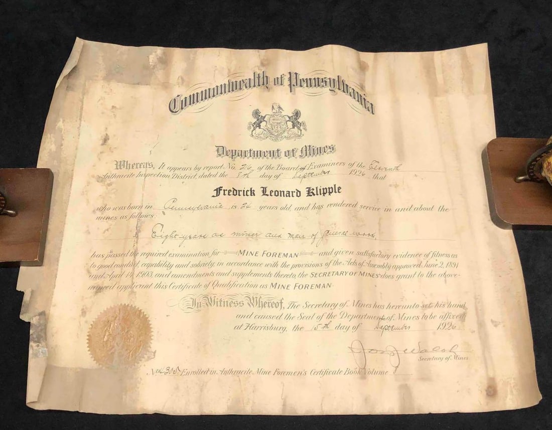 Vintage Documents From The Department Of Mines Dated 1924 & 1926 Signed By The Secretary Of Mines (1 of 16)