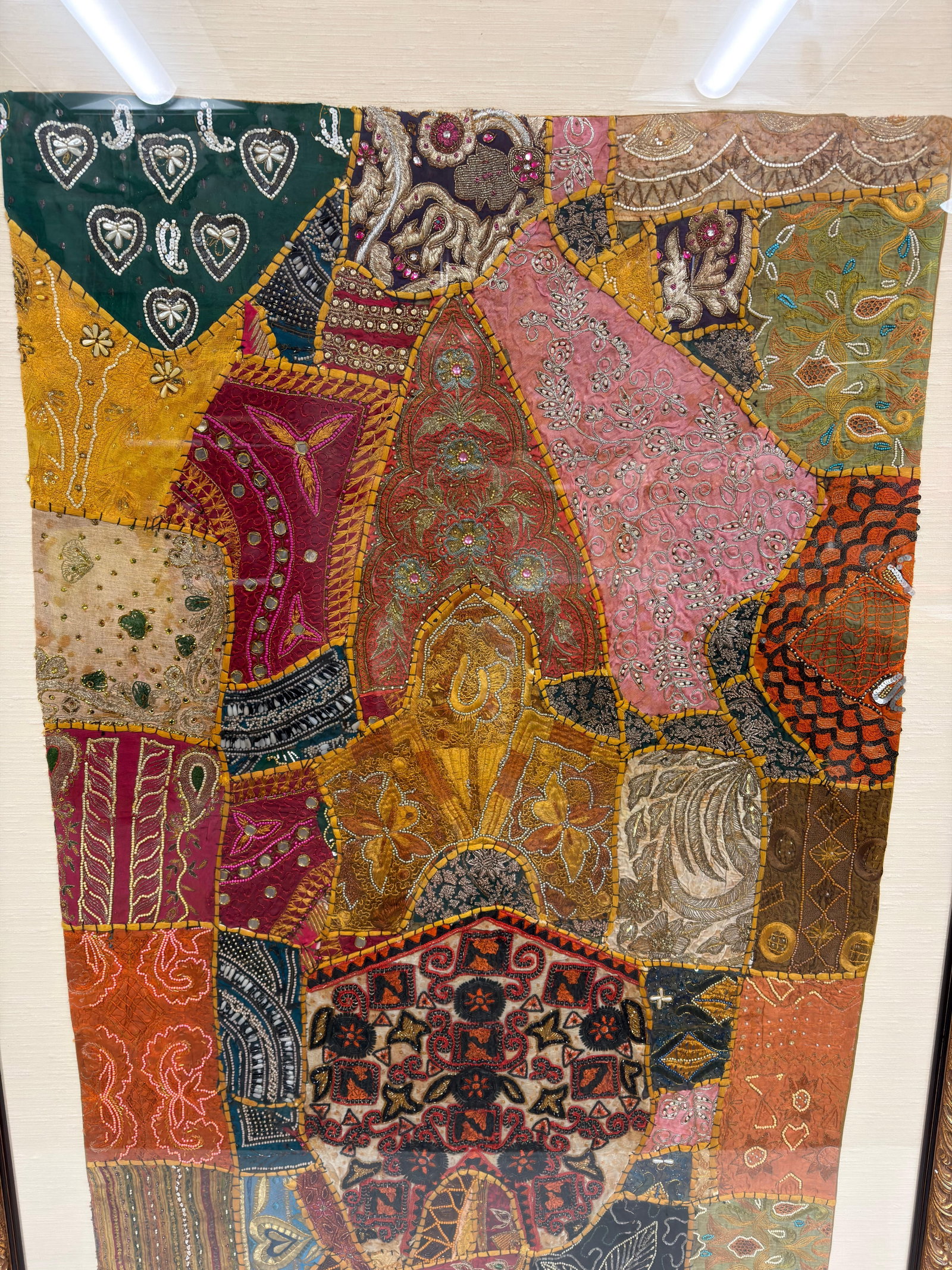 Framed Indian Patchwork Embroidered Colorful Textile Wall Hanging - 5