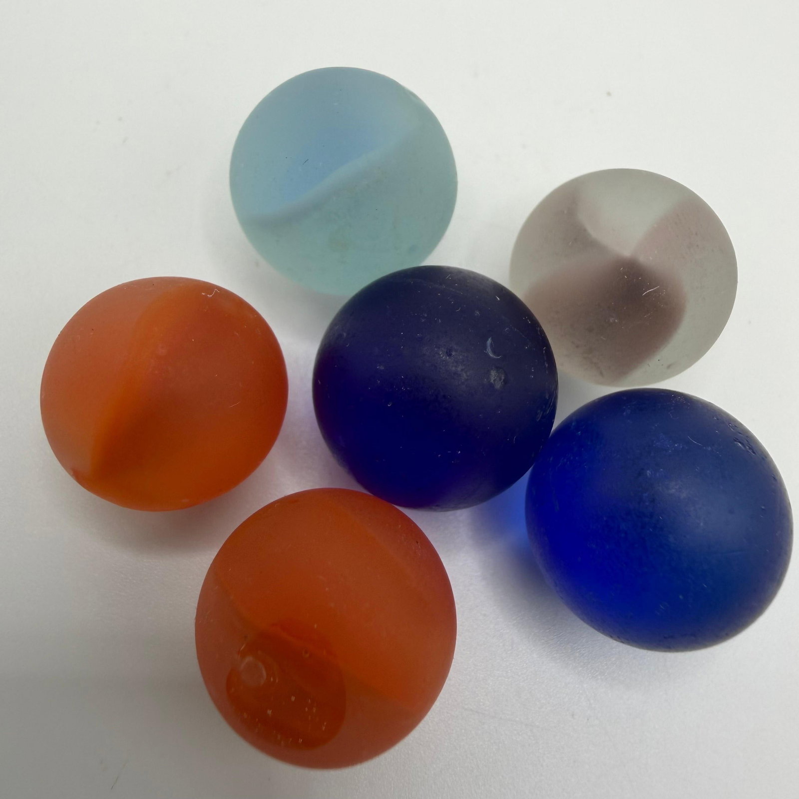 Lot of 6 Vintage Frosted Satin Glass Marbles Assorted Colors (1 of 4)