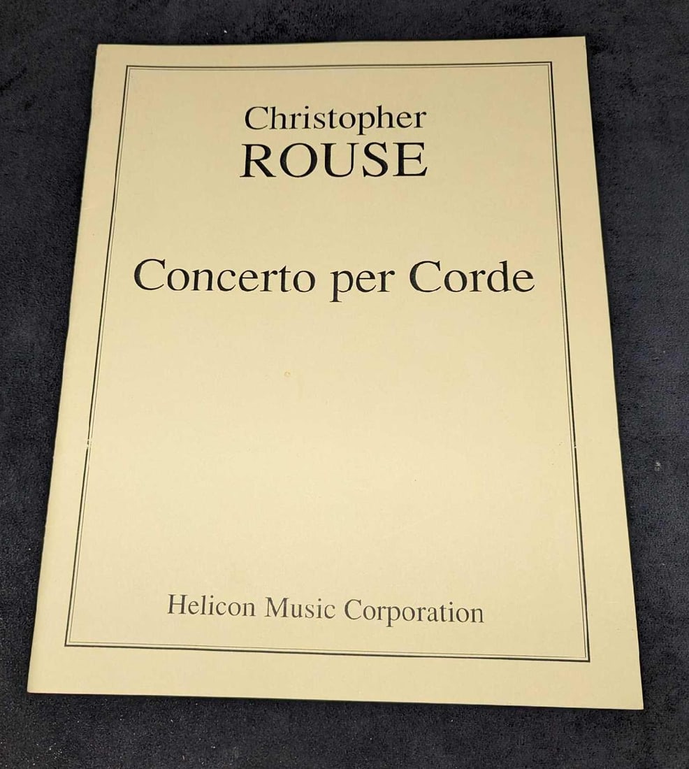 Christopher Rouse Concerto Per Corde Sheet Music: Christopher Rouse Concerto Per Corde Sheet Music. This was published by Helicon Music Corporation. This is approx 11" x 14" and it weighs 0.46lb. The covers have some shelf wear.