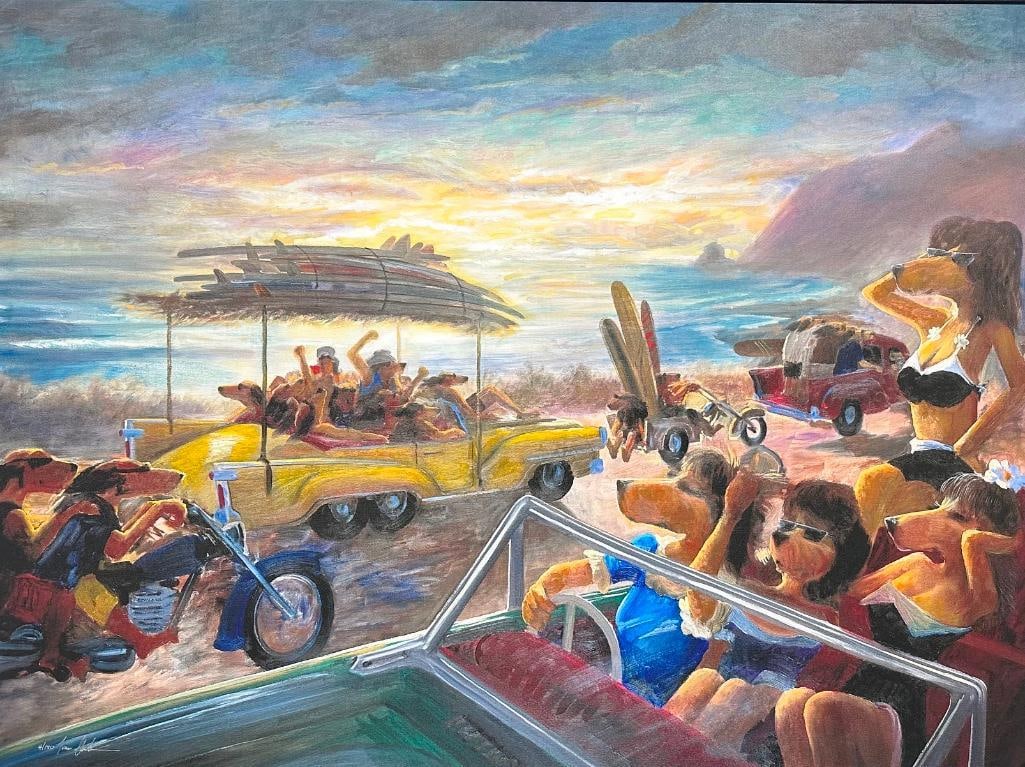 S&N Ivan Clarke "Surf Highway" Framed Giclée: S&N Ivan Clarke "Surf Highway" Framed Giclée Signed and numbered giclee on canvas print of Surf Highway by Ivan Clarke. Comes in framed with the COA. This piece comes from Clarke