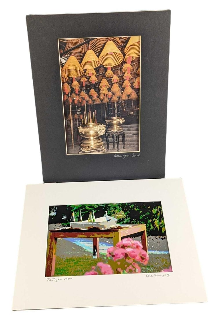 2 Matted Etta Jean Juge Photos Kabuki Man & Man: This lot includes: ​​​​​(1) "Party In Neon". This is approx 14" x 11". The photo is approx 9 1/2" x 6 1/4". There are some creased corners on the 