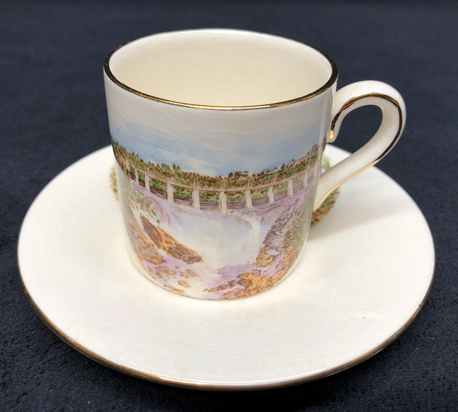 Royal Winton Fine Bone China Tea Cup & Saucer Set - Made in England - Grand Falls, New Brunswick: Vintage Demitasse Cup and Saucer Set - Royal Winton - Made in England - Grand Falls, New Brunswick Demitasse Cup 3" x 2-1/4" x 2-1/4" Saucer 4-3/4" x 4-3/4" x 1/2" The com