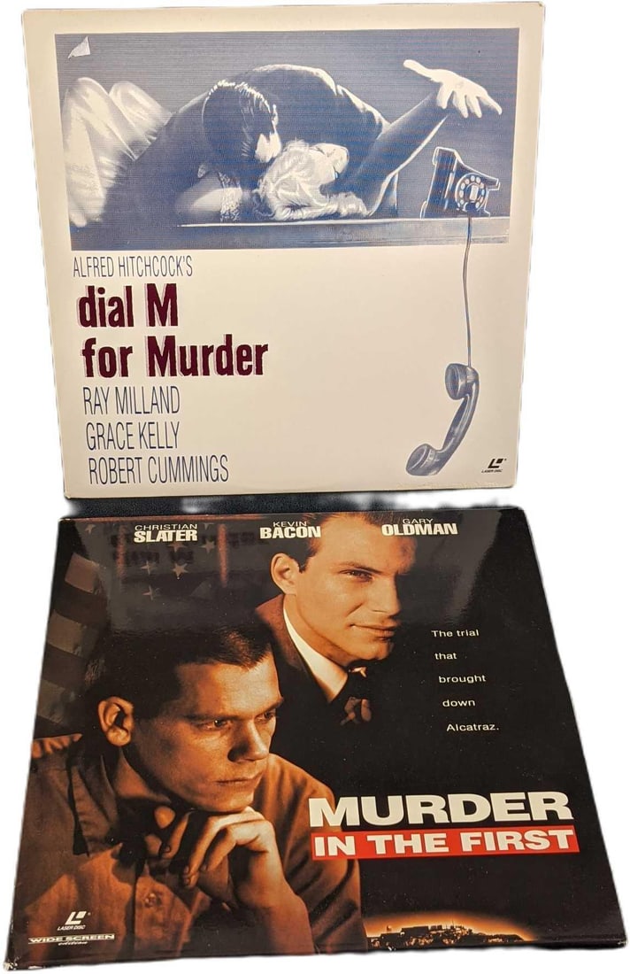Dial M For Murder & Murder In The First Laserdiscs: This lot includes: (1) Murder In The First. This was released by Warner Home Video in 1994. (1) Alfred Hitchcock's Dial M For Murder. This was released by Warner Brothers Video in 1991.