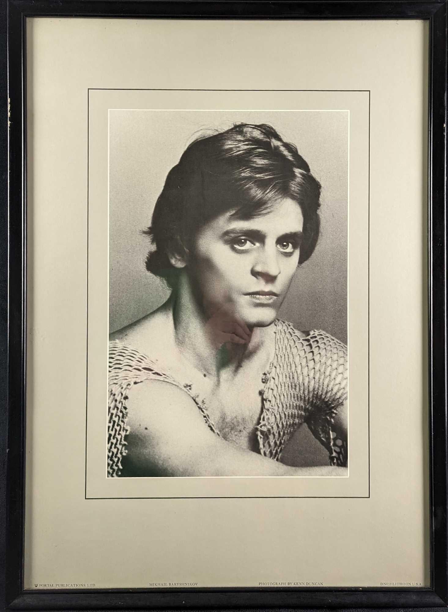 Framed Kenn Duncan Photo Litho Of Mikhail Baryshnikov: Framed photolithograph of dancer, choreographer, and actor, Mikhail Baryshnikov. This photo was taken by Kenn Duncan. The framed photolithograph is approx 21" x 3/4" x 29 1/2" and it weighs