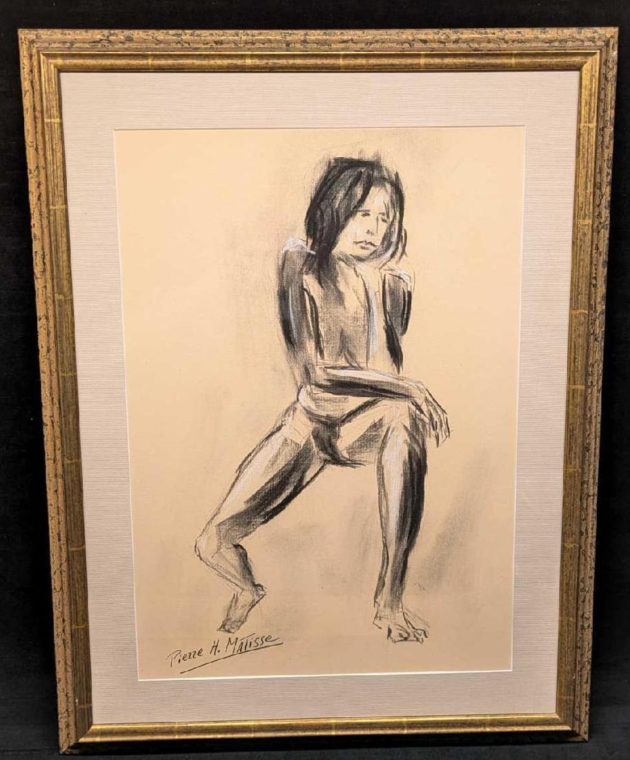 Framed Pierre H Matisse Nude Original Charcoal On Paper: Framed Pierre H Matisse Nude Original Charcoal On Paper. This original is approx 20 1/4" x 1" x 26 1/4" and it weighs 5.50 lbs. The original was signed by the artist on the bottom left.