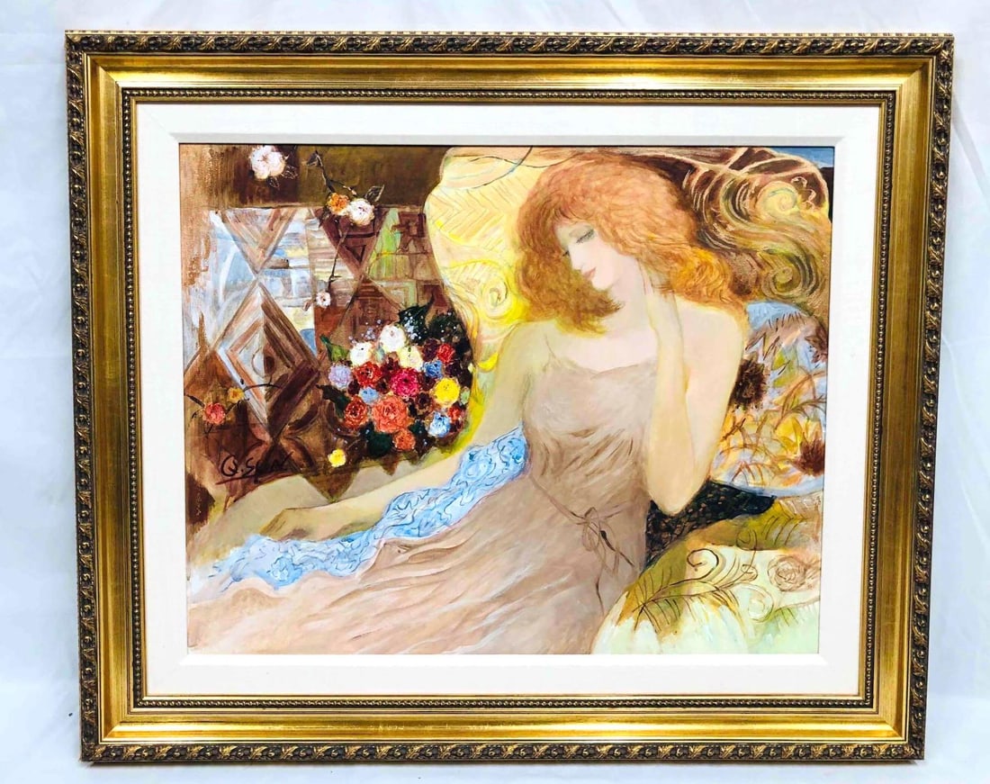 Large Framed Mixed Media Painting "Song Of flowers 2" By Q. Sun: This lot contains a Large Framed Mixed Media Painting "Song Of Flowers 2" By Q. Sun. The frame is approx 33 1/2" x 39 1/4" while the artwork itself is approx 23 1/4" x 29 1/2". Altogether