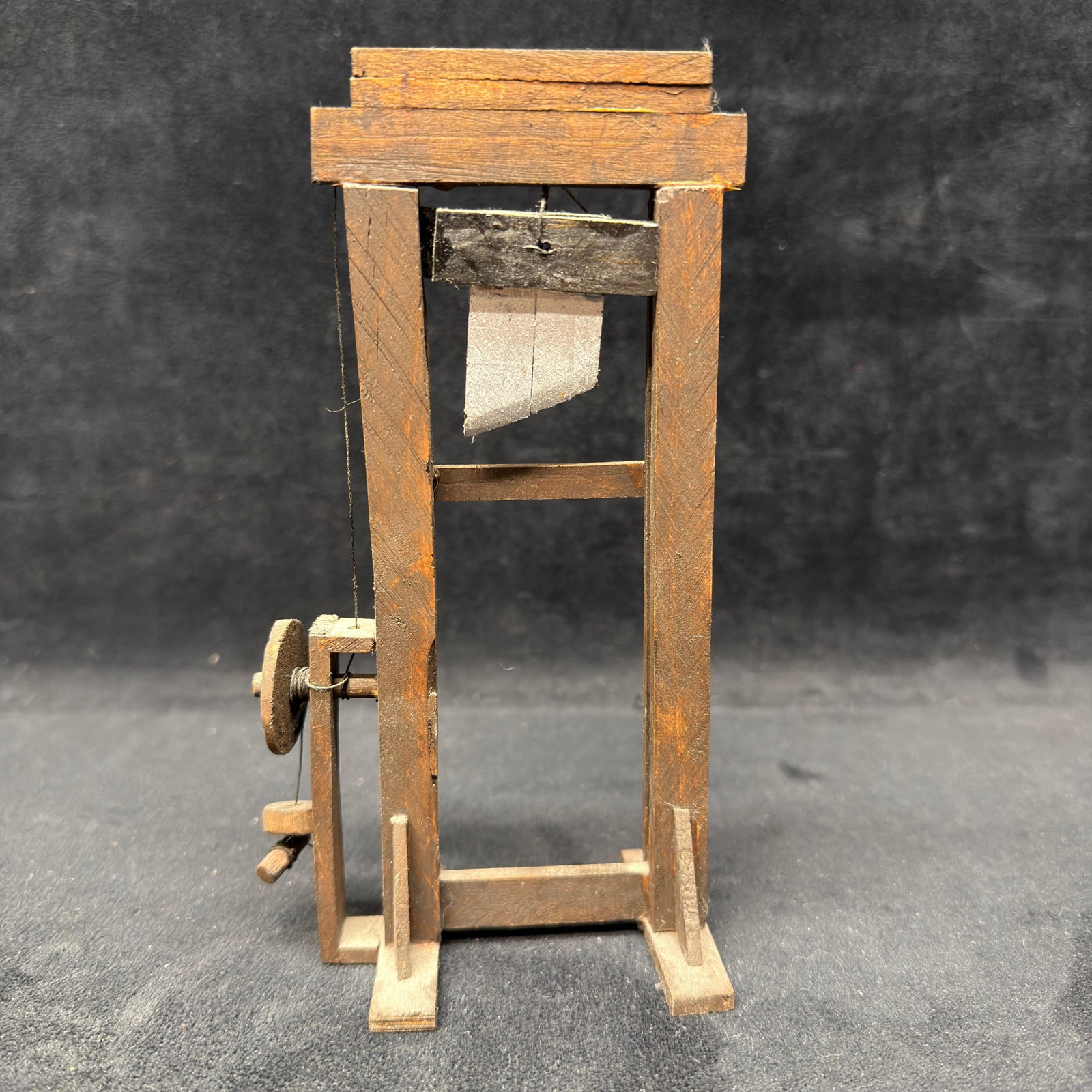 Wooden Mini Guillotine Decor Toy Folk Art Piece: Unmarked. This item is in pre-owned, previously displayed condition with light wear, small imperfections, and surface scratches/markings. Please refer to all photos for full condition details. Measure