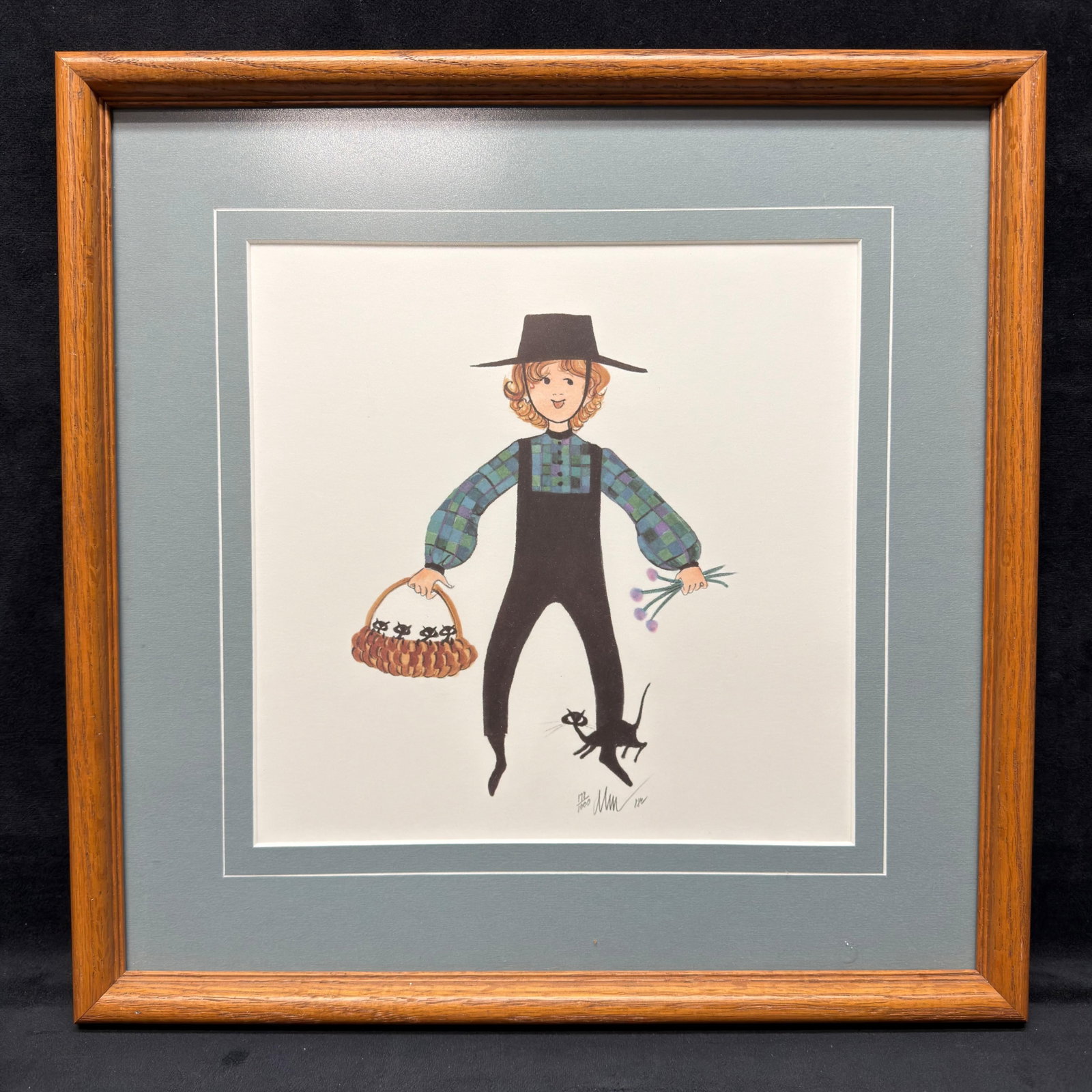 P. Buckley Moss Amish Boy Kittens Signed and Numbered Framed Print (1 of 4)