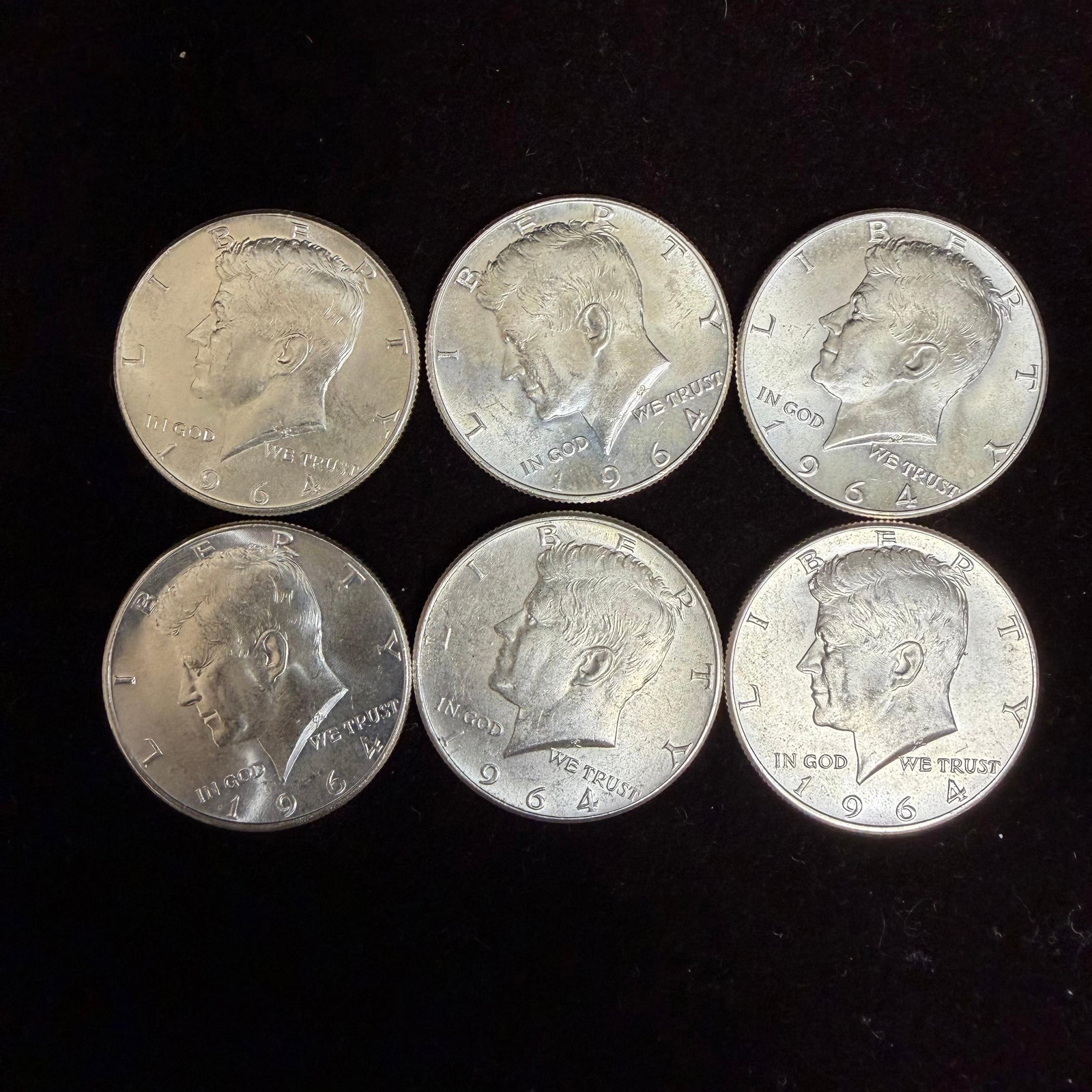 Lot of 6 Kennedy Half Dollar 1964 Silver Coin .900 A12KD (1 of 2)