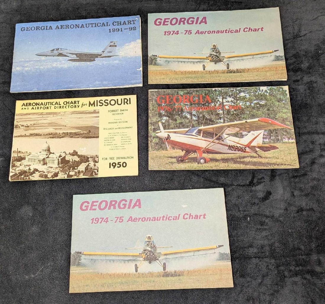 5 Missouri And Georgia Aeronautical Charts: 5 Missouri And Georgia Aeronautical Charts. Each folded map is approx 10" x 6". This includes: (4) Georgia Charts From The 1970s. (1) Missouri From 1950. The total weight is 0.34lb. The map