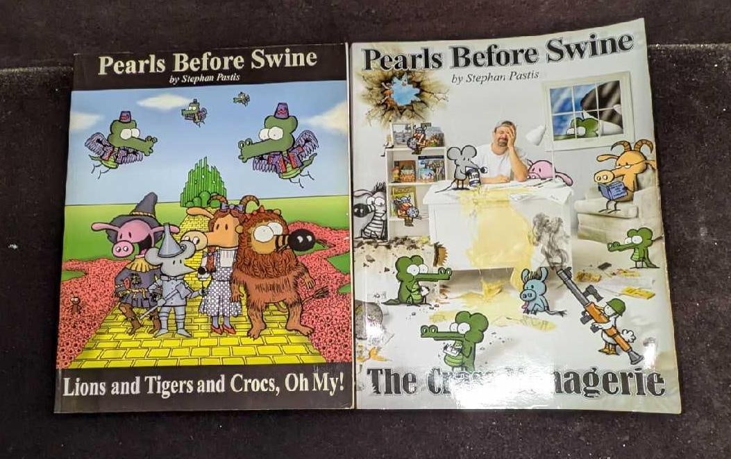 2 Softcover Pearls Before Swine Comic Strip Collections: 2 Softcover Pearls Before Swine Comic Strip Collections. This lot includes: (1) The Crass Menagerie. This was copyrighted in the year 2008. The softcover book is approx 8 1/2" x 1/2" x 10