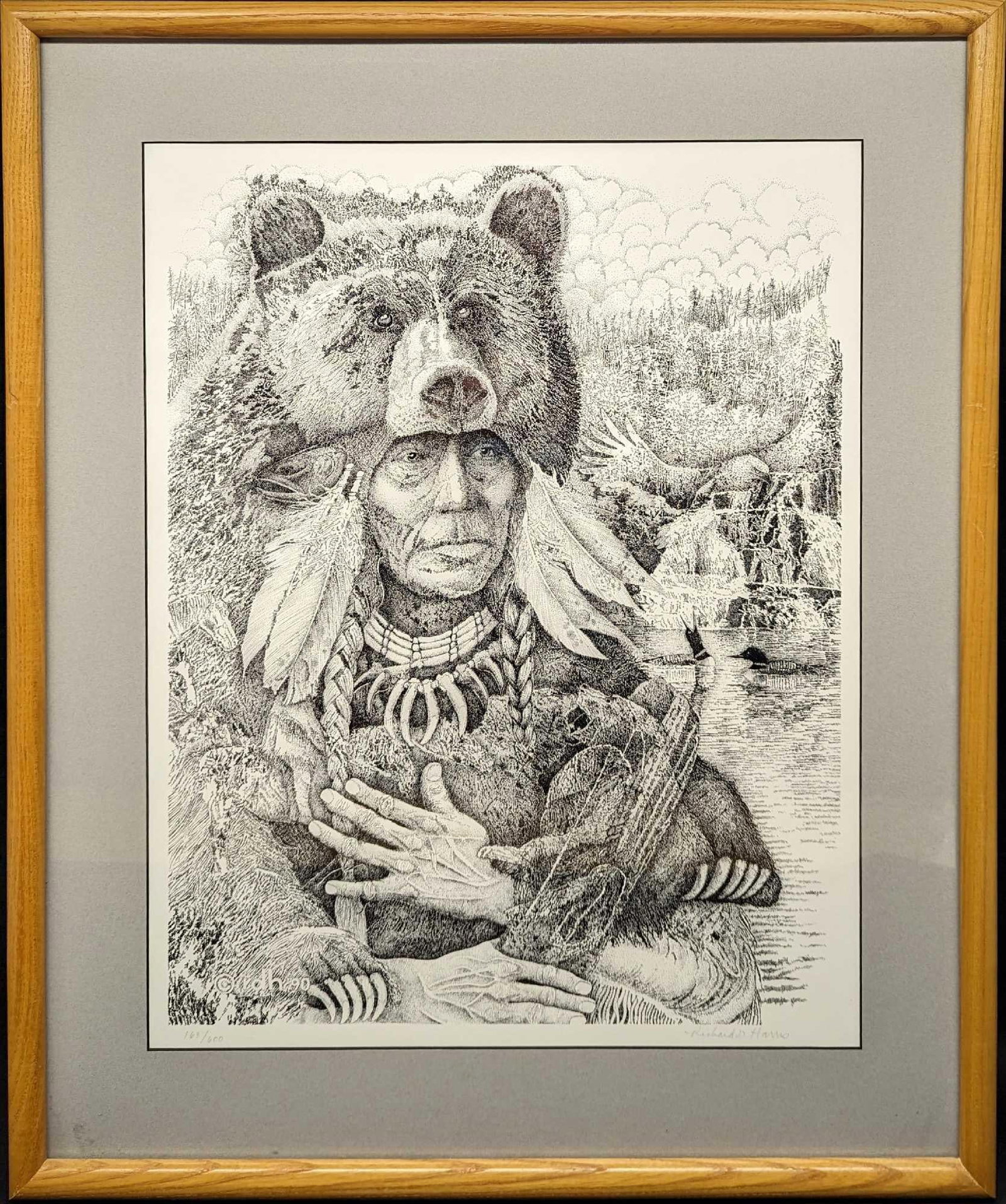 Framed Richard D Harris S&N Bear Hatted Man Print: Framed Richard D Harris S&N Bear Hatted Man Print. This one is #163 out of #600. The framed print is approx 22 3/4" x 1 1/4" x 27 3/4" and it weighs 6.60lbs. The print/image is approx 16 1/2" x 21". T