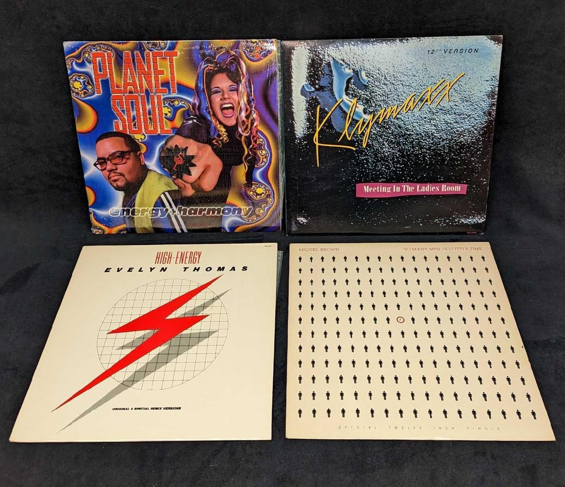 4 LPs Planet Soul Klymaxx Miquel Brown Evelyn Thomas: 4 LPs Planet Soul Klymaxx Miquel Brown Evelyn Thomas. This lot contains: (1) Evelyn Thomas – High-Energy Remixes. This was released by Record Shack Records in 1984. (1) Miqu
