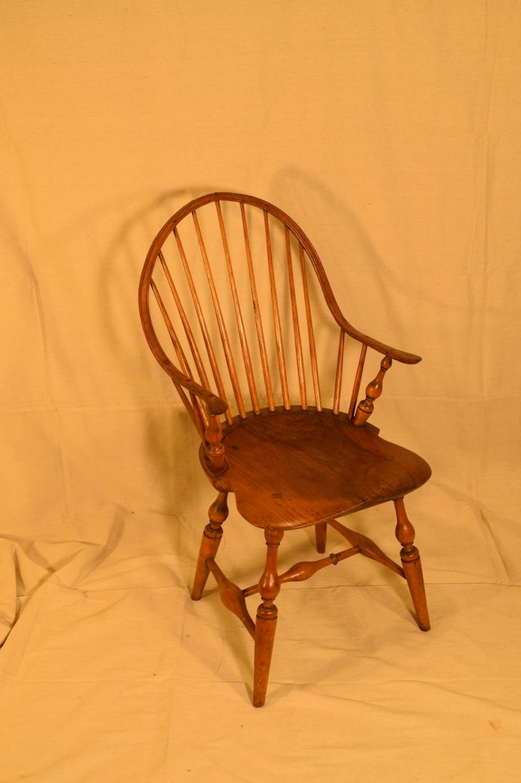 Windsor Armchair: Circa 1790 bow back Windsor armchair with bulbous turned legs, refinished.