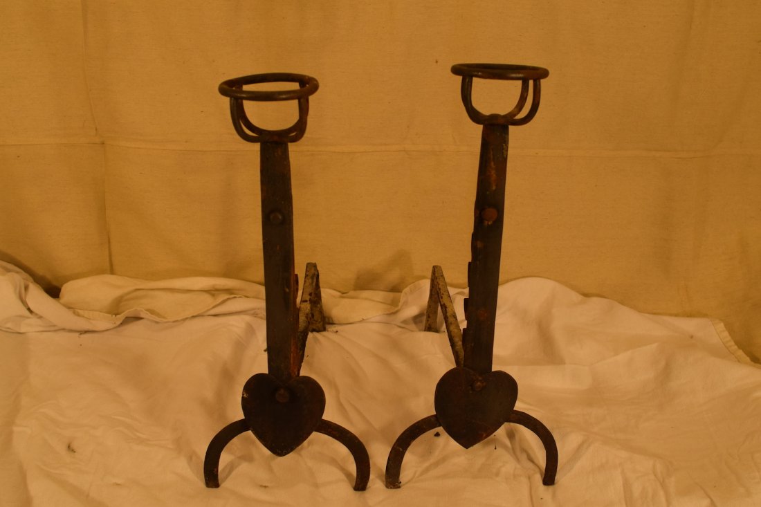 Iron Andirons: Iron andirons.