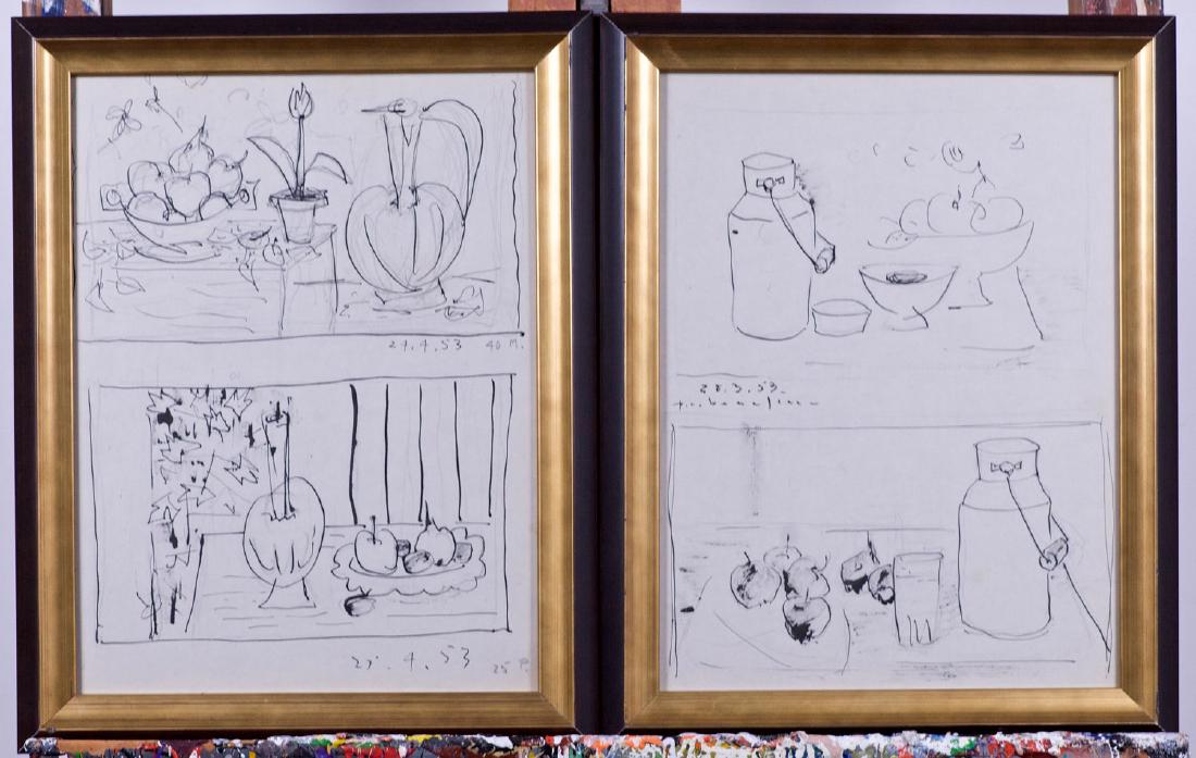 Beaulieu, Paul-Vanier (1910-1996) Nature morte (1953): Ensemble de deux encres sur papier, signées et datées P.V. Beaulieu 53 Lot of two ink on paper, signed and dated P.V. Beaulieu 53 13” x 10”; 33.02 x 25.40 cm