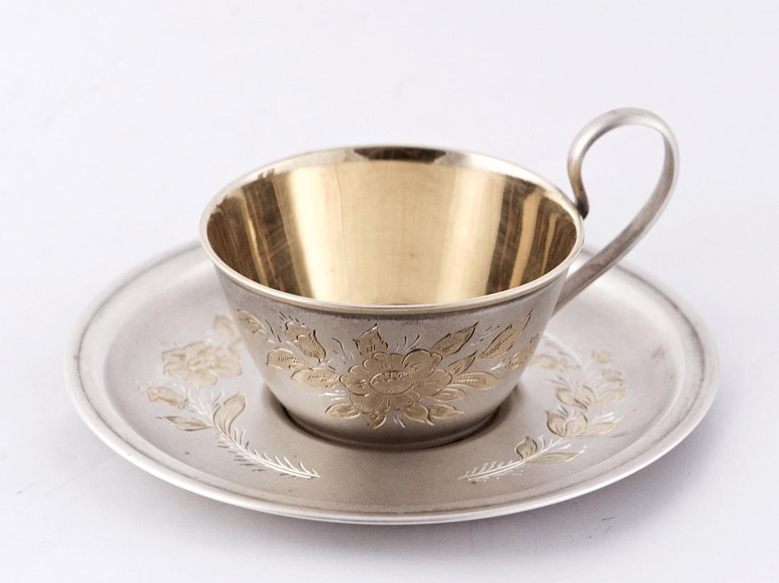 Unknown .875 silver cup and saucer, gilt inside, (1 of 4)