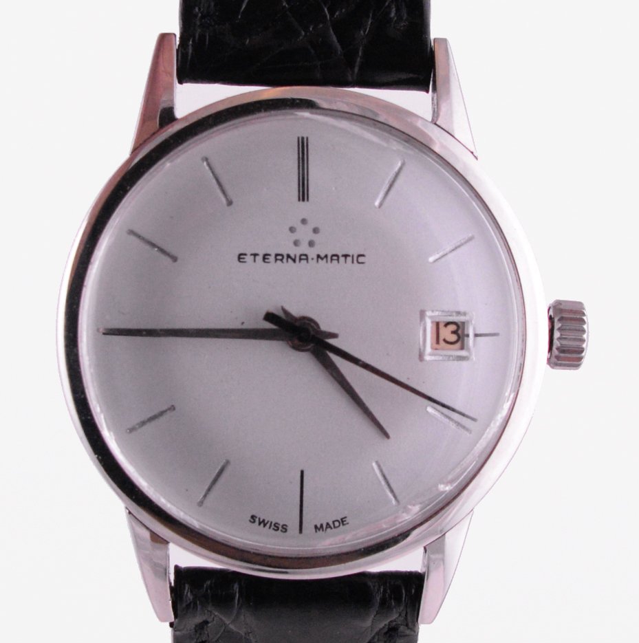 Vintage Eterna-Matic Automatic Watch Circa 1950s: Super simple and timelessly elegant this Eterna-Matic watch is a true beauty.Stainless steel case with screw down case back is super clean, this watch was regularly taken care of and it shows.The whit