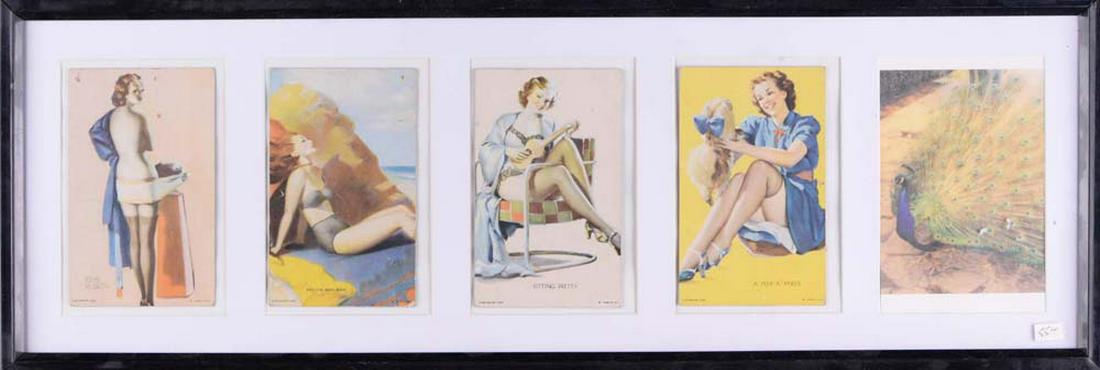 École américaine - Pin-ups - 1950: École américaine (XX) 4 cartes postales pin-ups, années 1950 4 pin up postcards, 1950's 8 1/2'' x 24 1/2'' - 58.42 x 58.42 cm Creases