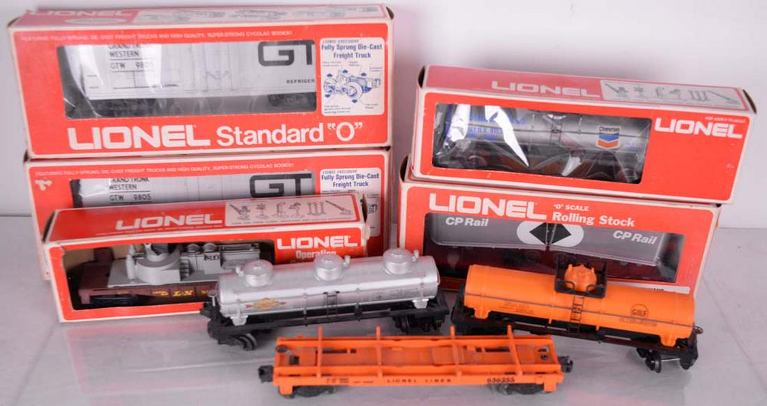 Lionel - Lot de 8 wagons échelle O -: Lionel (XX) Lot de 8 wagons Lionel, échelle O, no. 6415, 6362, 6315, 6-9302, 6-9153, 6-9149, 2 x 6-9805, dans leurs boîtes d'origine Lot 8 Lionel O gauge cars, no. 6415, 6362, 6315, 6-9302,