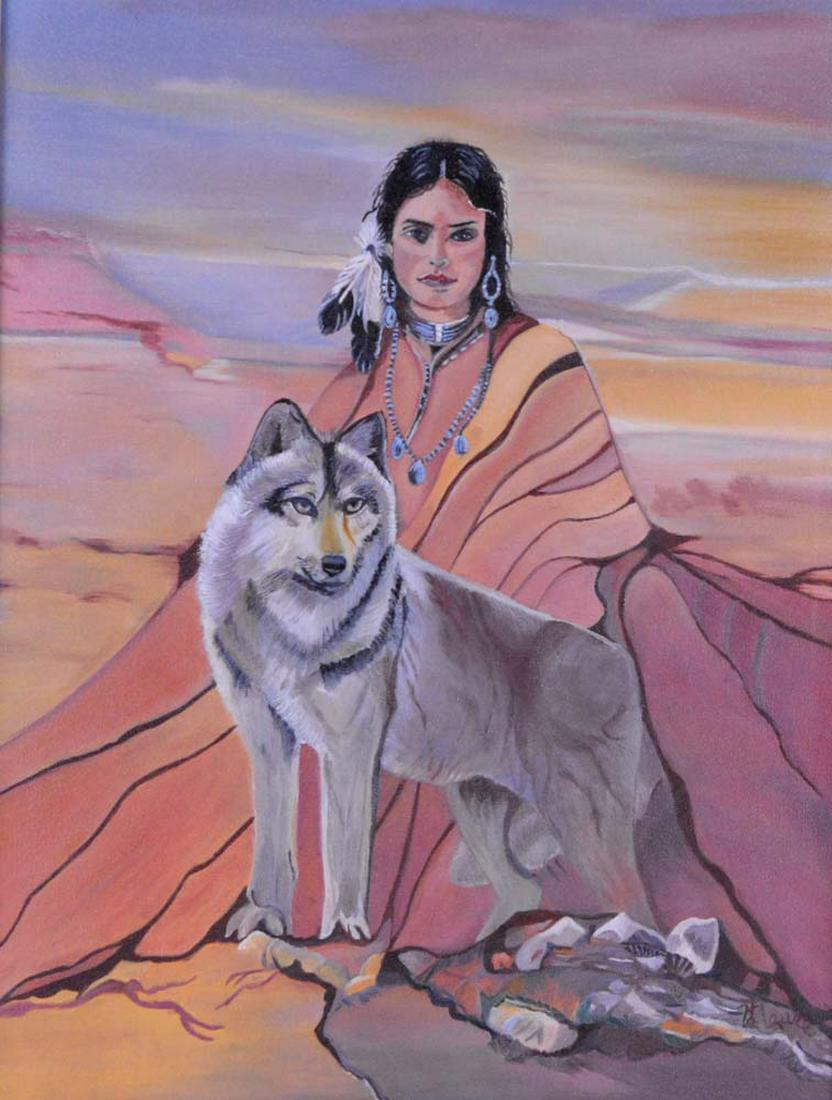 Saint-Laurent, Anne-Marie - Amérindienne avec un: Saint-Laurent, Anne-Marie (XX) Acrylique sur toile, signée et datée au dos, signée en bas à droite ZT Laure Acrylic on canvas, signed and dated on the back, signed on lower right Z