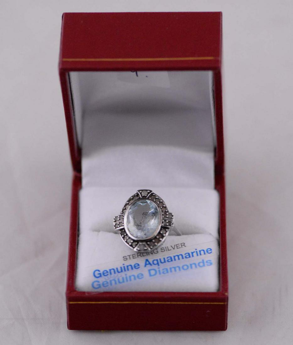 Sterling Silver genuine Aquamarine & Diamonds Cocktail (1 of 2)