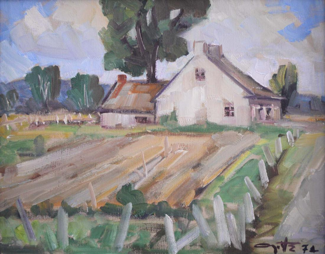 Ayotte, Léo - Matin de Mai - 1974: Ayotte, Léo (1909-1976) Matin de Mai (1974) Description (FR): Huile sur toile, signée et datée en bas à droite Ayotte 74 Étiquette au dos Kastel Gallery Inc. Description (EN): Oil on canvas panel